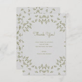 Invitation Feuilles vert olive Mariage rustique merci (Devant / Derrière)