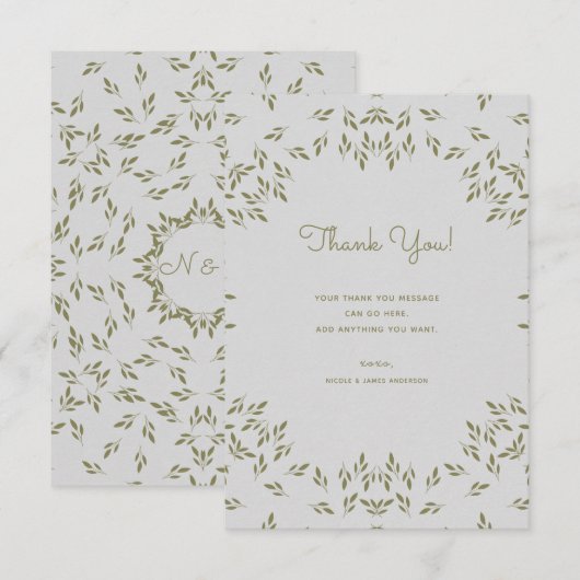 Invitation Feuilles vert olive Rustique Mariage Remerciements (Devant / Derrière)
