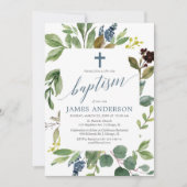 Invitation Feuilles vert verdoyant bleu poussiéreux garçon ba (Devant)