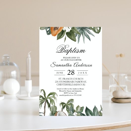 Invitation Feuilles Vertes Aquarelle Tropical Tendance