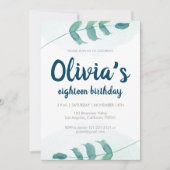 Invitation Feuilles vertes Blush Botanique Aquarelle annivers (Devant)