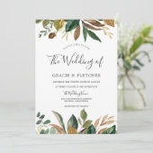 Invitation Feuilles vertes Bourgogne automne Feuilles Mariage (Debout devant)