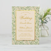 Invitation Feuilles Vertes de Mariage Faux Or Morris Saule (Debout devant)