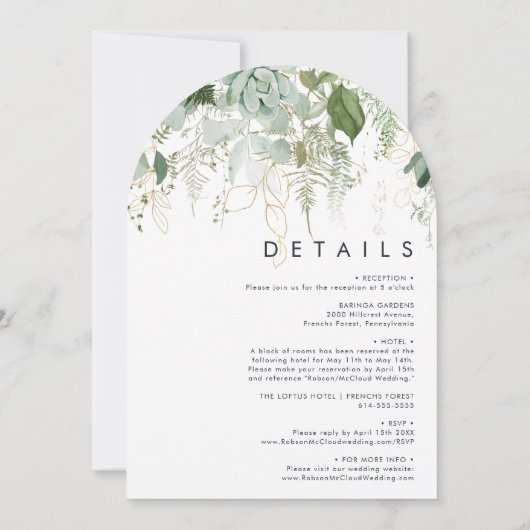 Invitation Feuilles vertes et or tout en un arc Mariage (Dos)