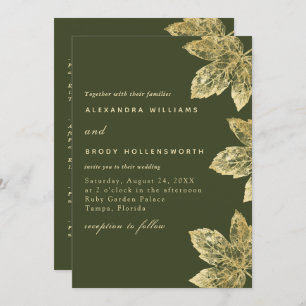 Invitation Feuilles Vertes Et Rouges D'Or Tout En Un Mariage
