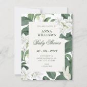 Invitation Feuilles vertes fleurs blanches baby shower (Devant)