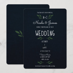 Invitation Feuilles Vertes Foncées Modernes pour Mariage