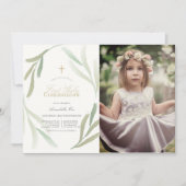 Invitation Feuilles vertes naturelles Photo Première Communio (Devant)