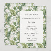 Invitation Feuilles Vertes Tropicales Orchidées Blanches Anni (Devant / Derrière)