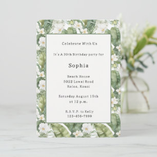 Invitation Feuilles Vertes Tropicales Orchidées Blanches Anni