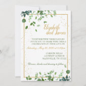 Invitation feuilles verts avec bordure en or (Devant)