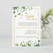 Invitation feuilles verts avec bordure en or (Debout devant)