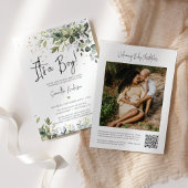 Invitation Feuilles verts C'est un Baby shower garçon QR Code