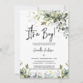 Invitation Feuilles verts C'est un Baby shower garçon QR Code (Devant)