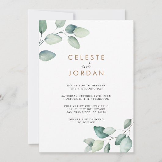 Invitation Feuilles verts classiques - Mariage avant et arriè (Devant)