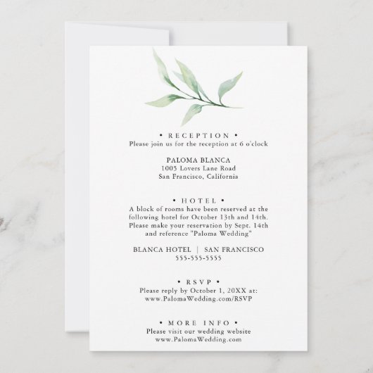 Invitation Feuilles verts classiques - Mariage avant et arriè (Dos)