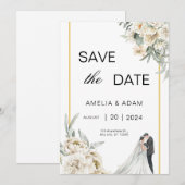 Invitation Feuilles verts et beiges Sauvez le Mariage de date (Devant / Derrière)