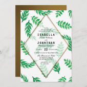 Invitation Feuilles verts| Gold Floral Engagement Party (Devant / Derrière)