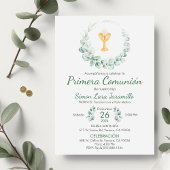 Invitation Feuilles verts mignons en première communion espag