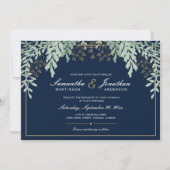 Invitation Feuilles verts Sage sur bleu foncé | MARIAGE (Devant)