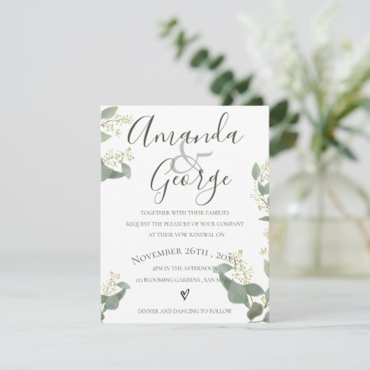 Invitation Feuilles verts | Script élégant | Renouvellement d (Debout devant)