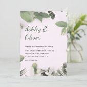 Invitation Feuilles verts simples Mariage de verdure rose (Debout devant)