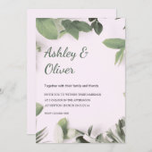 Invitation Feuilles verts simples Mariage de verdure rose (Devant / Derrière)