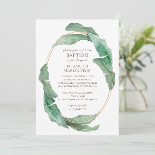 Invitation Feuilles verts tropicaux. Baptême botanique vert (Debout devant)