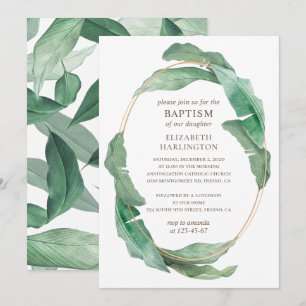 Invitation Feuilles verts tropicaux. Baptême botanique vert
