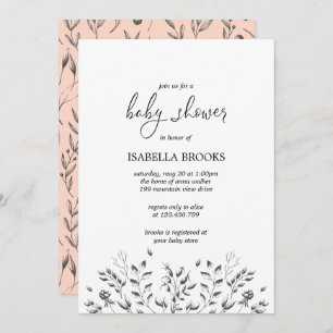 Invitation Feuilles Vintages noirs et baies   BABY SHOWER