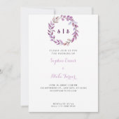 Invitation Feuilles violets Monogramme Mariage blanc de couro (Devant)