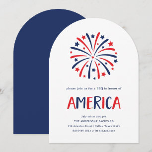 Invitation Feux   4 juillet Rouge blanc et bleu