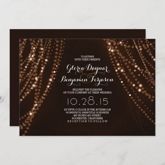 Invitation Feux à cordes Arrière-plan Mariage campagnard rust (Devant / Derrière)