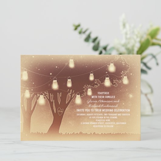 Invitation Feux à cordes mason jarres arbre mariage rustique (Debout devant)