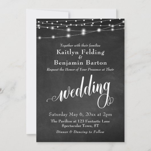 Invitation Feux Chalkboard String, Mariage de typographie (Devant)
