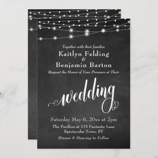 Invitation Feux Chalkboard String, Mariage de typographie (Devant / Derrière)