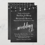 Invitation Feux Chalkboard String, Mariage de typographie<br><div class="desc">Cette carte mariage sophistiquée mais rustique présente une image texturée de arrière - plan en damier recouverte de cordes de lumières scintillantes blanches. J'ai ajouté une police de script élégante et pivotante de ma collection pour rendre des graphiques représentant le mot "mariage"; sur le dos, j'ai placé le mot "amour"....</div>