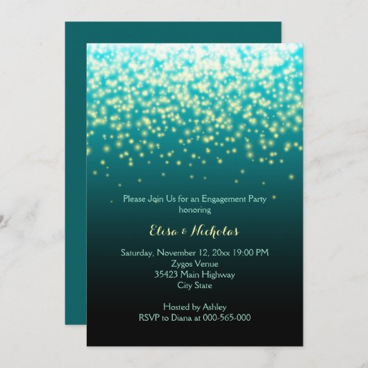 Invitation Feux d'allumage turquoise mariage (Devant / Derrière)