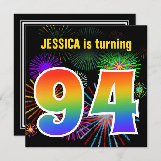 Invitation Feux d'artifice amusants + Motif arc-en-ciel "94"  (Devant / Derrière)