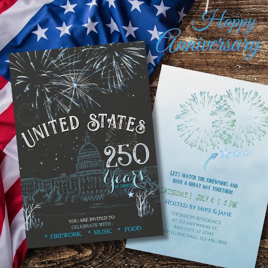 Invitation Feux d'Artifice Classic Blue US 250 Ans