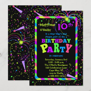 Invitation Feux d'artifice Confetti fête du Nouvel An 10e ann