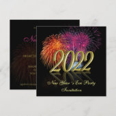 Invitation Feux d'artifice de bonne année 2022 en or (Devant / Derrière)