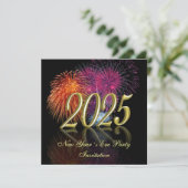 Invitation Feux d'artifice de bonne année 2025 en or (Debout devant)