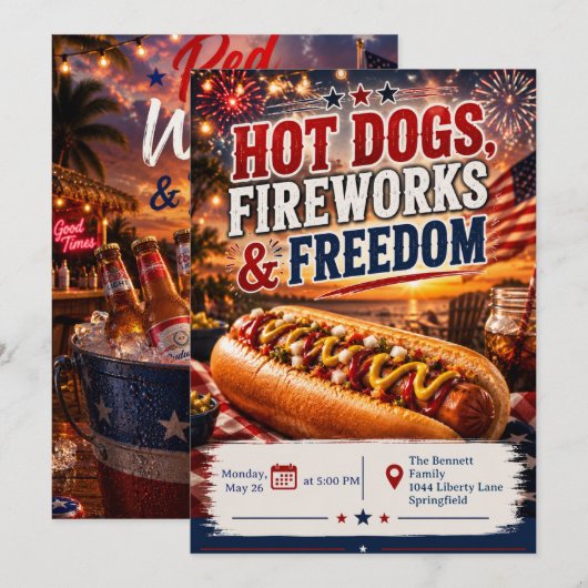 Invitation Feux d'Artifice et Hot Dogs pour la Lib (Devant / Derrière)