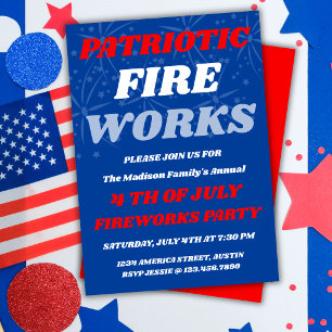 Invitation Feux d'artifice patriotiques Fête d'été aux État