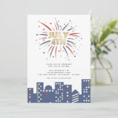 Invitation Feux d'artifice Rouge Bleu & Or 4 juillet Fête Mod (Debout devant)