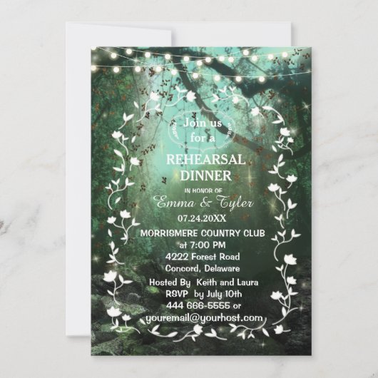 Invitation Feux de forêt enchantés Dîner de répétition rustiq (Devant)