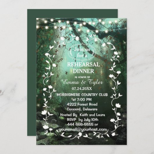 Invitation Feux de forêt enchantés Dîner de répétition rustiq (Devant / Derrière)