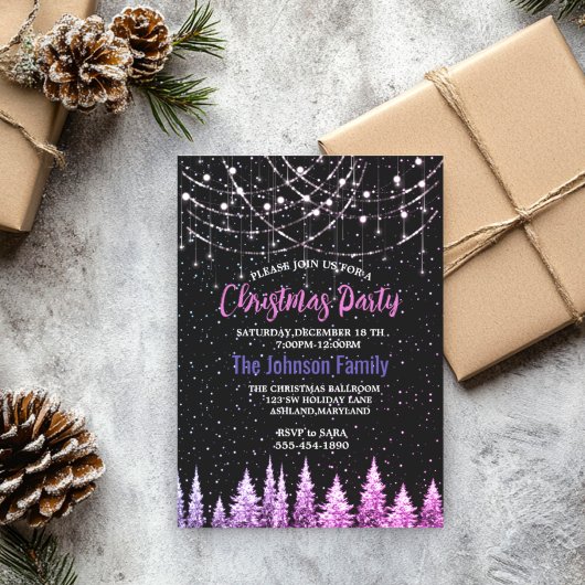 Invitation Feux de Noël chic aux arbres roses