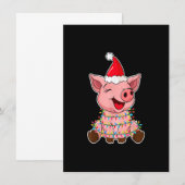 Invitation Feux de Noël Cochon portant le Casquette de Noël - (Devant / Derrière)